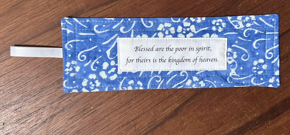 Handmade Quilted Bookmark Beatitude Blue White Batik